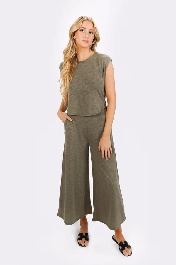Kirah Wide Leg Jumpsuit - Khaki Green