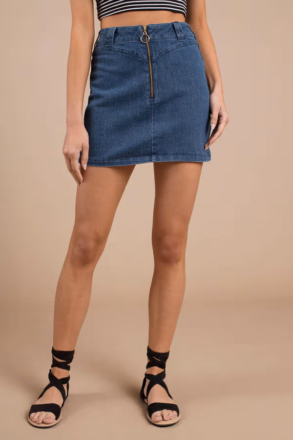 Finders Keepers Slide Denim Mini Skirt - Blue