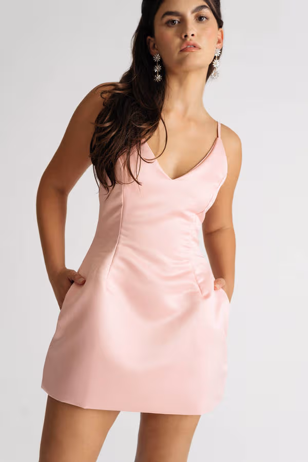 Serena Satin A-line Mini Dress - Black