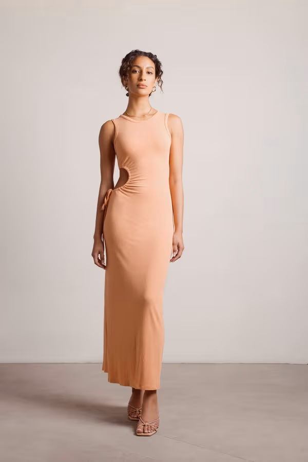 Nectarine Juice Cutout Slit Maxi Dress - Orange