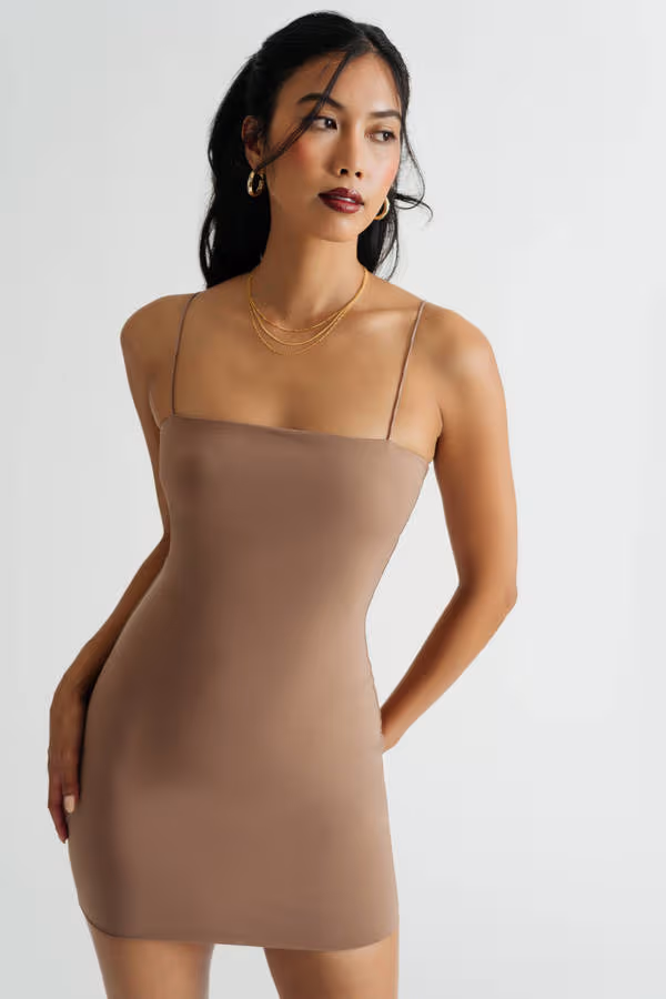 Fall In Line Cami Bodycon Mini Dress - Taupe