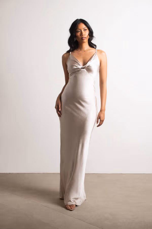 Set The Bar Satin Cami Maxi Dress - Light Gold
