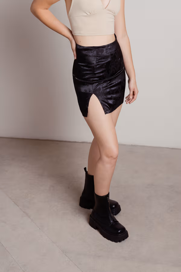 Oia Floral Jacquard Mini Skirt - Black