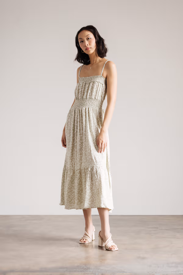 Hypnotize Me Floral Tiered Midi Dress - Green