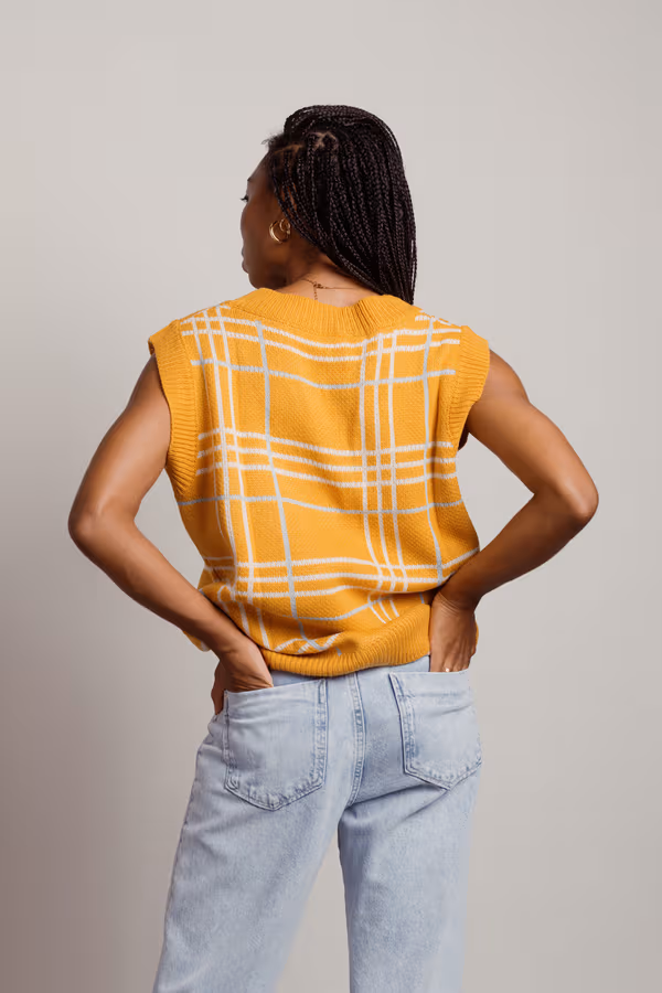 Honey Bee Plaid Sweater Vest - Mustard