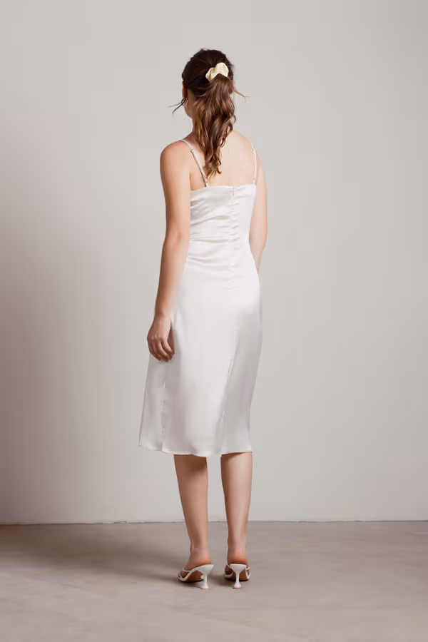 Maddy Satin Slit Midi Dress - Blush