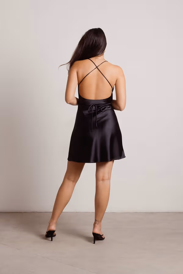 Light Up The Night Satin Cross Back Mini Dress - Off White