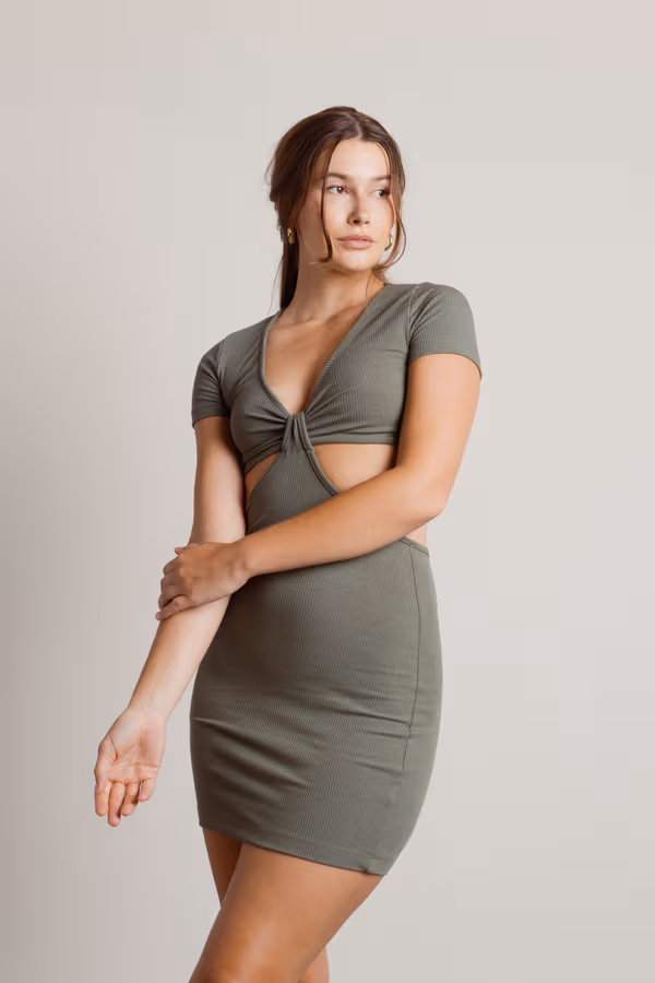 Promise You Ribbed Cutout Mini Dress - Tan