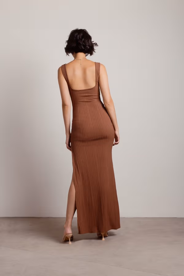 No Problem Ribbed Cutout Maxi Dress - Brown