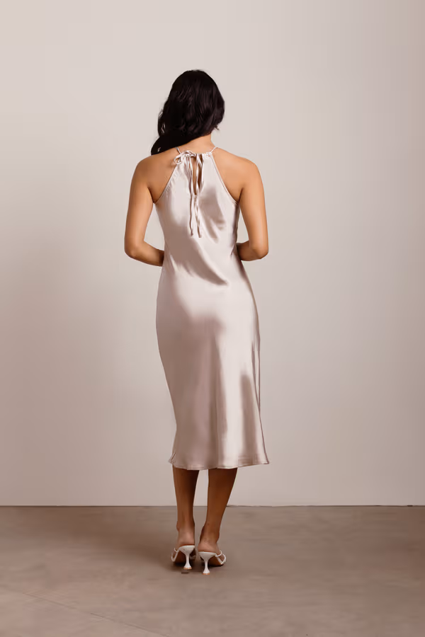 Deep Dive Satin Halter Midi Dress - Blush