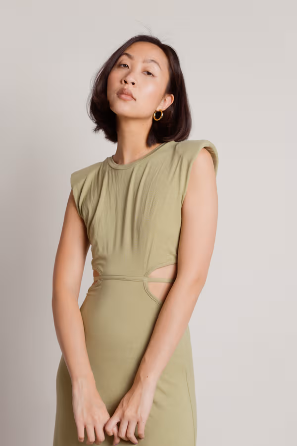 Shady Creek Padded Shoulder Cutout Maxi Dress - Green