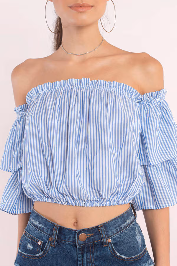 Sleeve It To Me Off The Shoulder Blouse - Blue