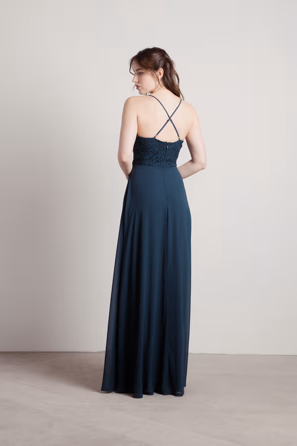 Unforgettable Lace High Slit Maxi Dress - Burgundy