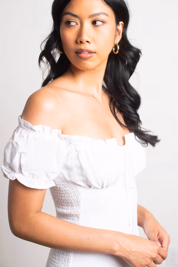 Picnic Date Off the Shoulder Bodycon Mini Dress - Off White
