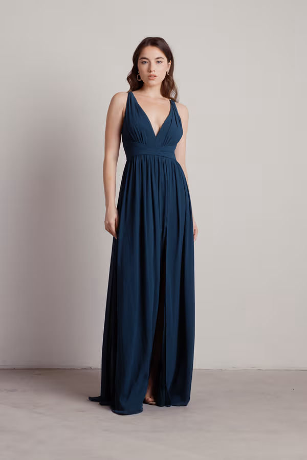 All I Ever Need Deep V High Slit Maxi Dress - Burgundy