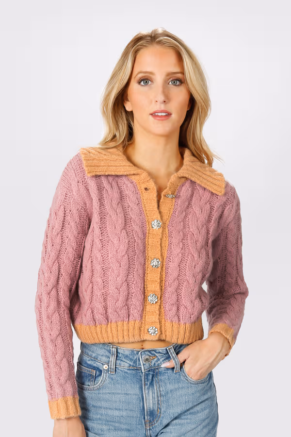 Thinking Of You Collared Cardigan - Lilac Orange Multi