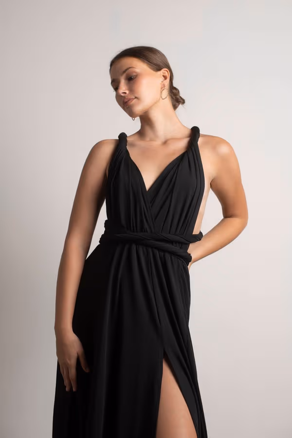 Think It Through Multiway High Slit Maxi Dress - Black