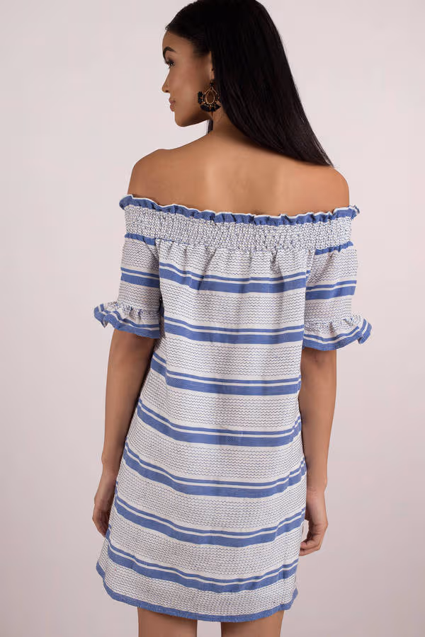 Lost + Wander Bora Bora Smocked Off The Shoulder Mini Dress - Blue