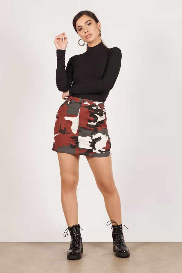 Craved In Camouflage Mini Skirt - Red Multi