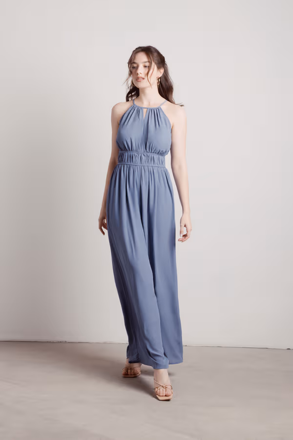 Ashlee Shirred Waist Jumpsuit - Blue