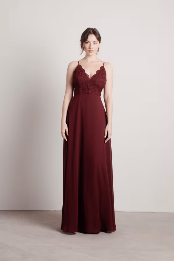 Unforgettable Lace High Slit Maxi Dress - Burgundy