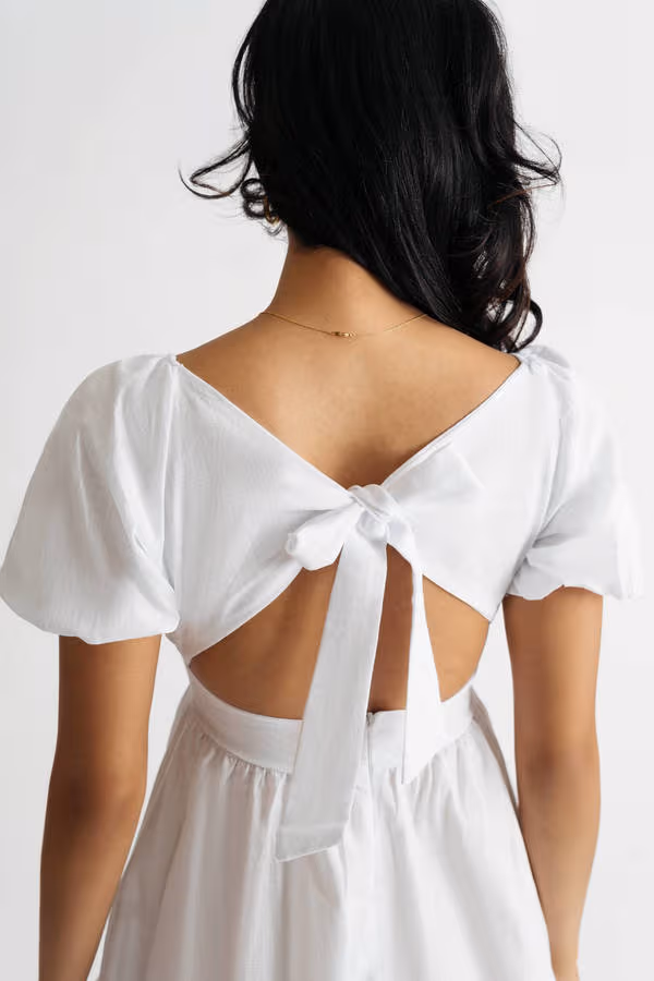 Syrah Puff Sleeve Skater Mini Dress - White