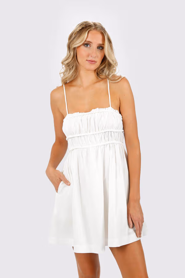 Claire Smocked Strappy Mini Dress - White
