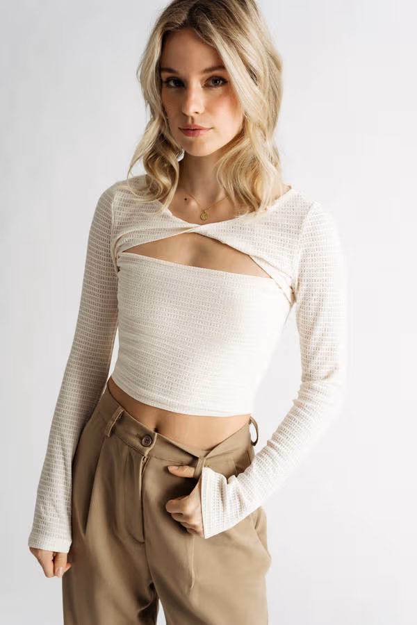 All Yours Black Twist Front Long Sleeve Crop Top