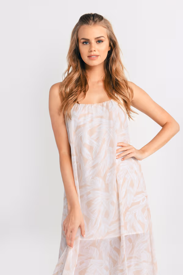 Dallas Leaf Print Open Back Maxi Dress - White Multi