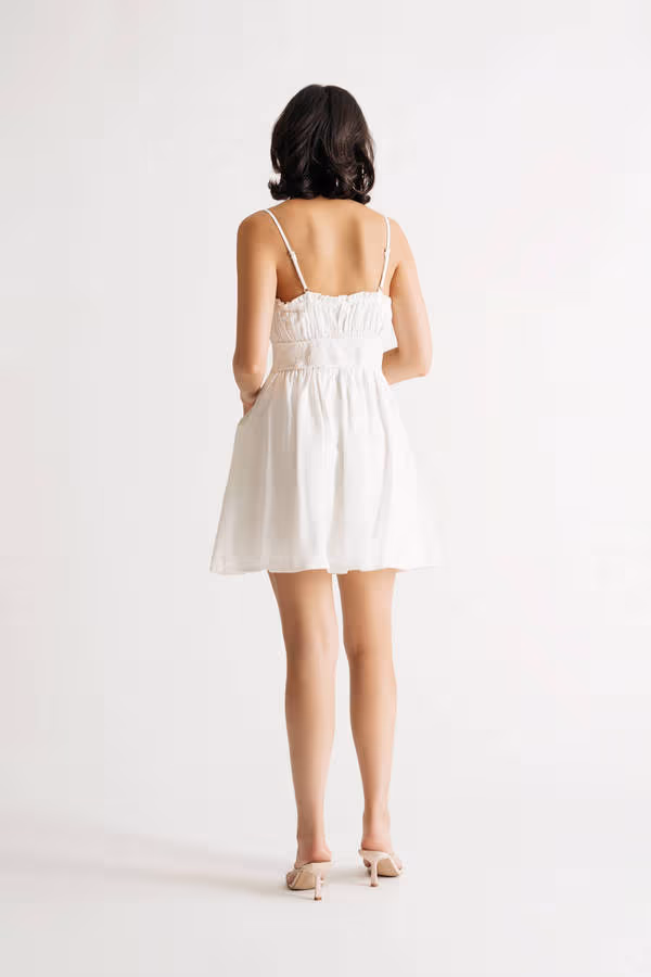 Soon Enough Smocked Skater Mini Dress - White