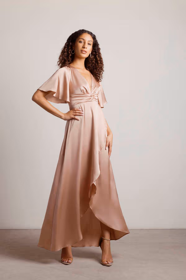 The Joy Of It Satin Surplice Maxi Dress - Rose Gold
