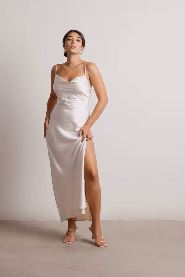 This Moment Satin Cowl Neck Maxi Dress - White