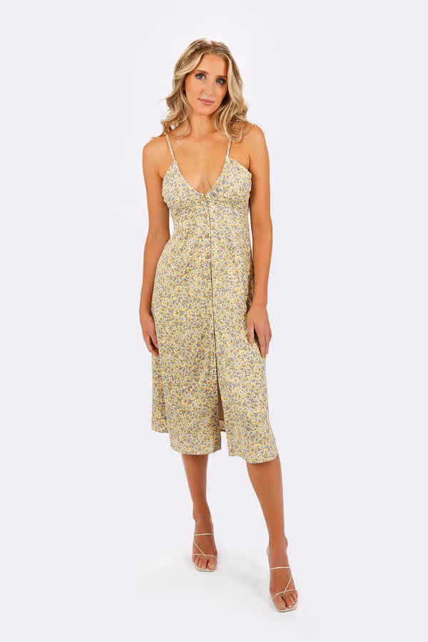 Velle Floral Button Up Midi Dress - Blue Lemonade