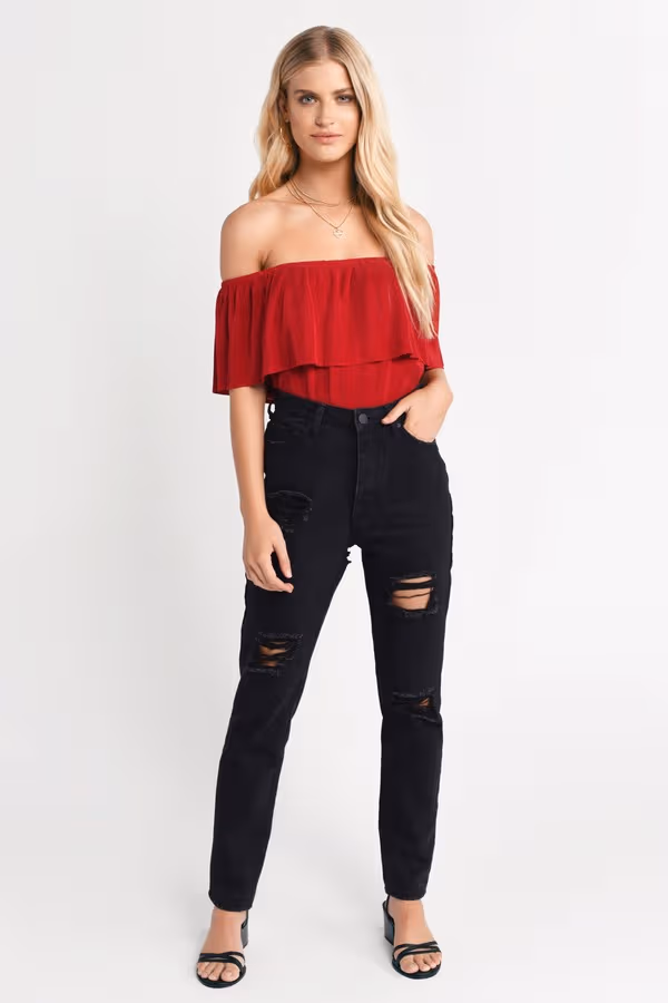 Claire Off The Shoulder Blouse - Red