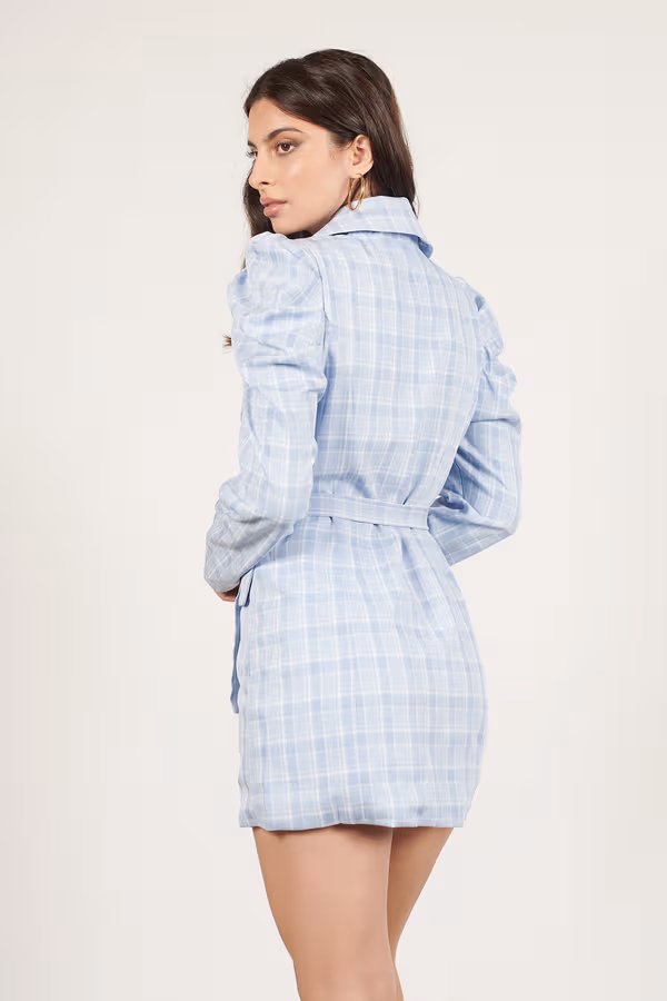 Future Wave Belted Blazer Mini Dress - Light Blue