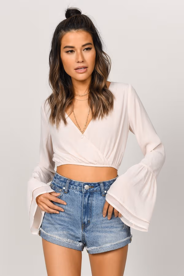 With A Flare Surplice Blouse - Light Blush