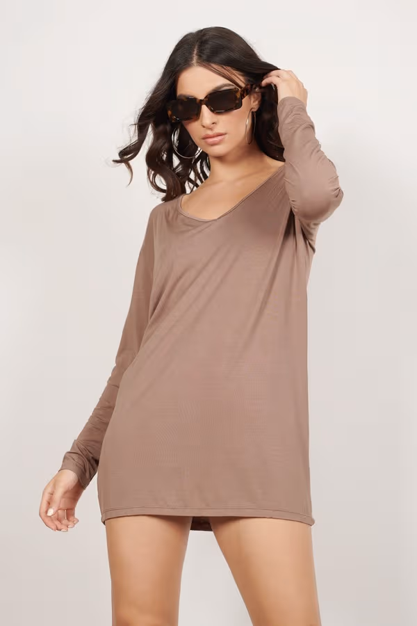 Love My Way Long Sleeve Mini Dress - Taupe
