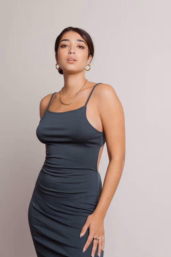 Stacie Open Back Slit Midi Dress - Black