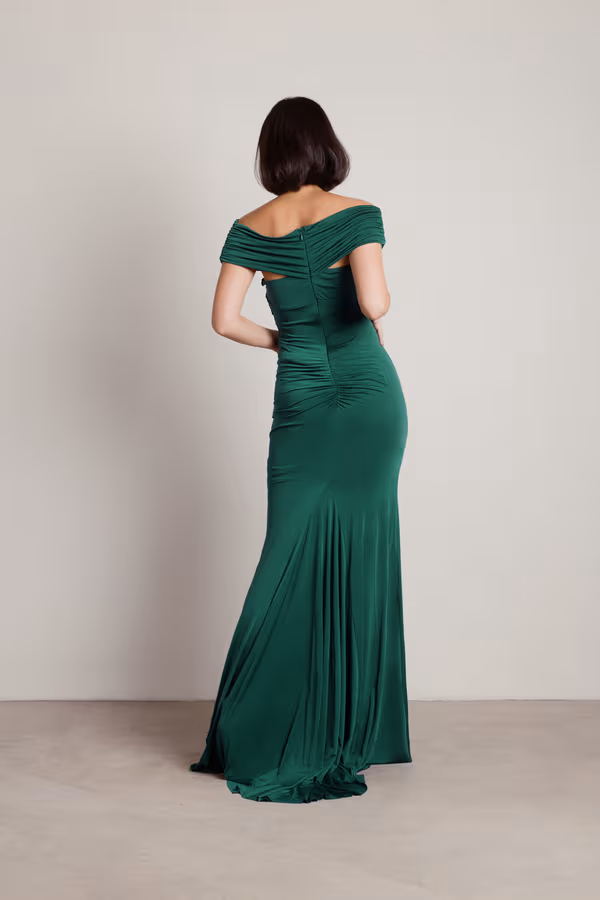Fall For Me Off The Shoulder Mermaid Maxi Dress - Emerald