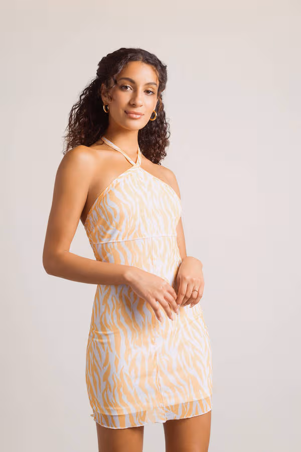 Forever Love Halter Mesh Mini Dress - Orange