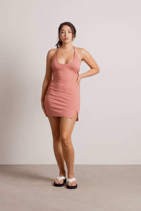 Dance The Night Away Halter Bodycon Mini Dress - Rose