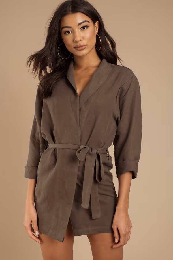 Stillwater The Ines Collared Wrap Mini Dress - Olive