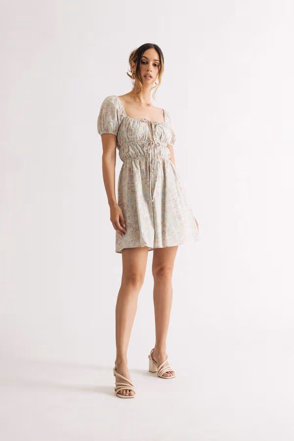 Timeless Love Floral Skater Mini Dress - Blue