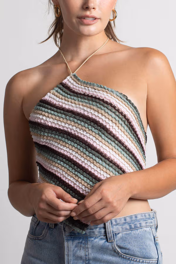 State Of Mind Crop Top - Sage Multi