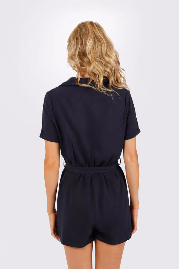Meyer Belted Romper - Dark Navy