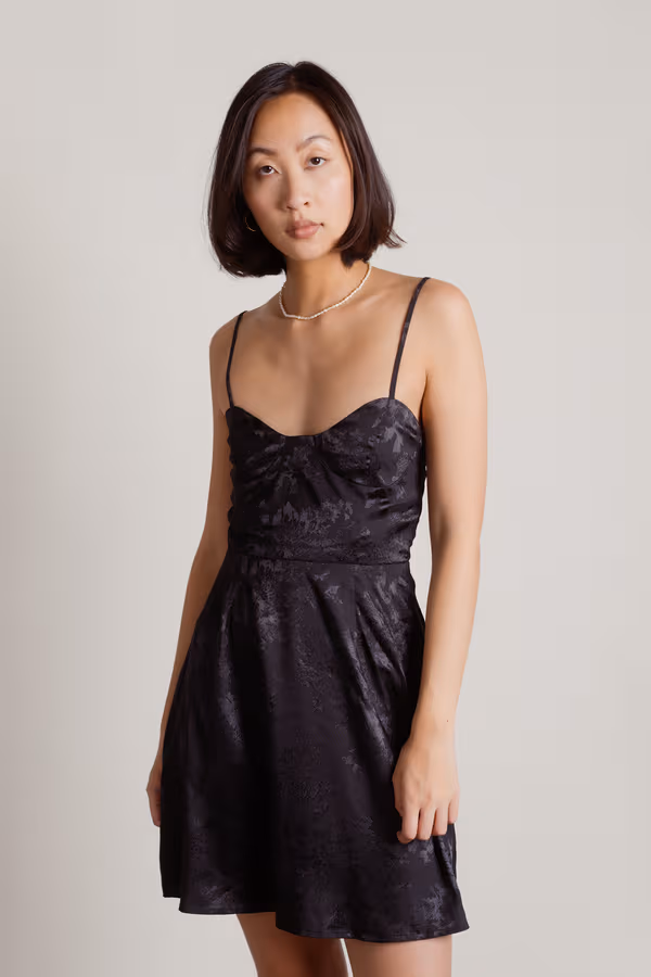Sabrina Floral Skater Mini Dress - Black