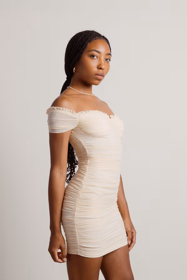 Foreshadow Ruched Bustier Mini Dress - Cream