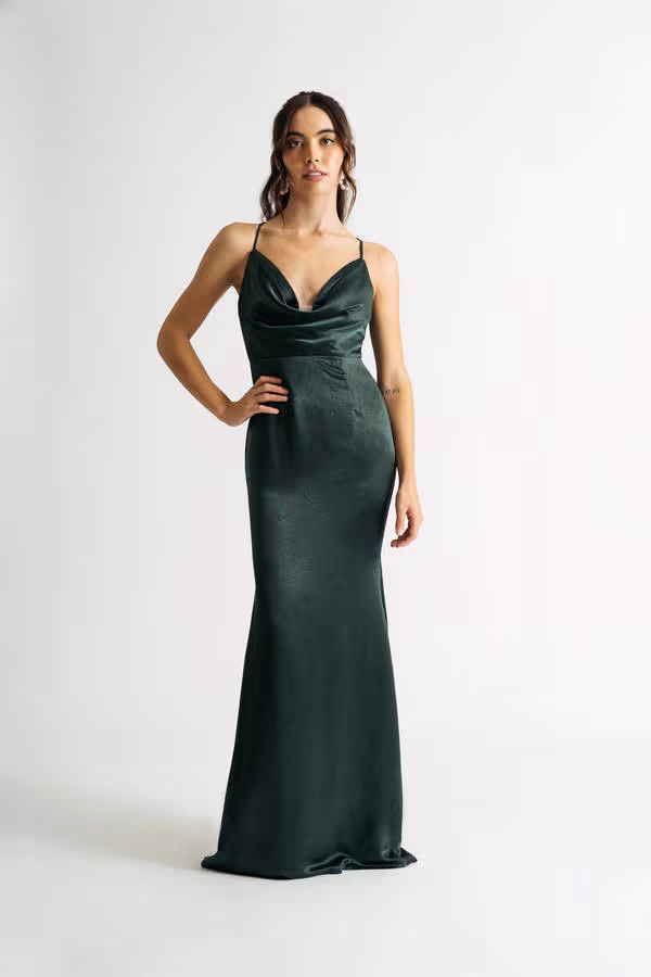 Isabella Satin Mermaid Maxi Dress - Emerald Green