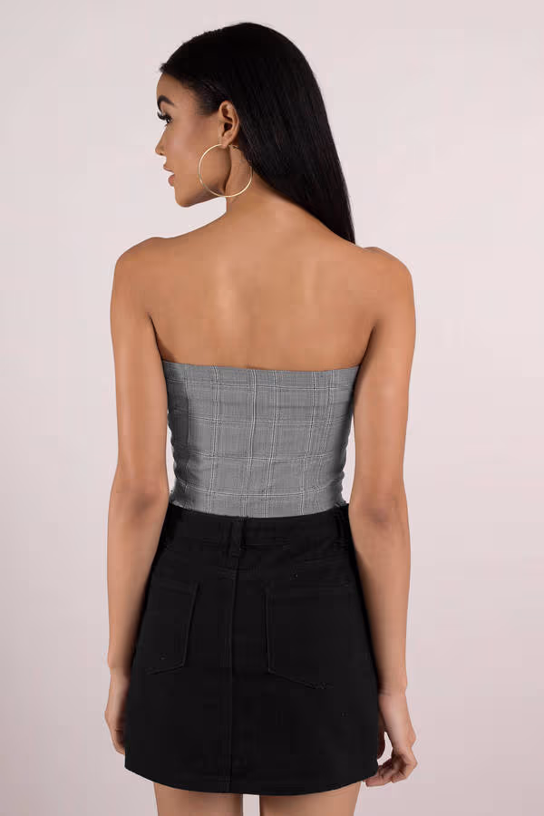 Honey Punch No Straps Attached Tube Top - Grey Multi