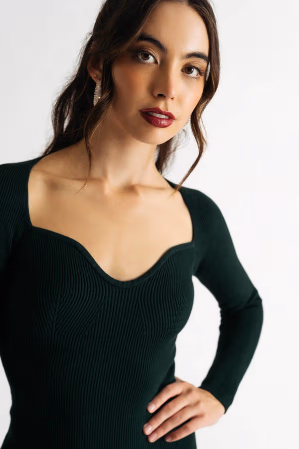 Catalina Ribbed Sweater Mini Dress - Hunter Green